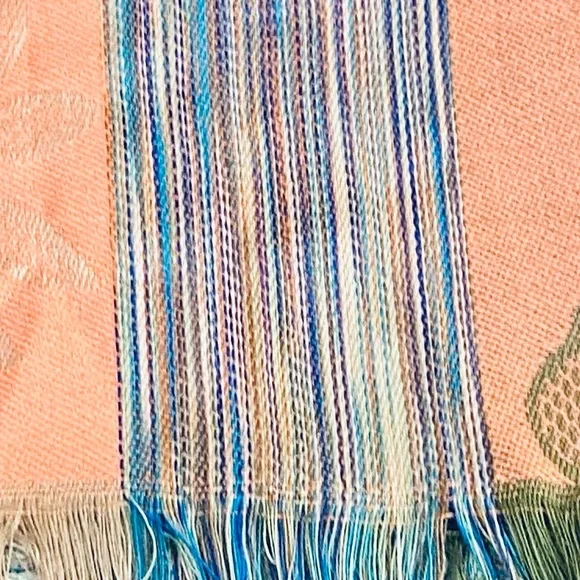 🌟HP🌟NWOT Green, Orange & Yellow Silk & Wool Pashmina Wrap OSFM - Picture 9 of 10